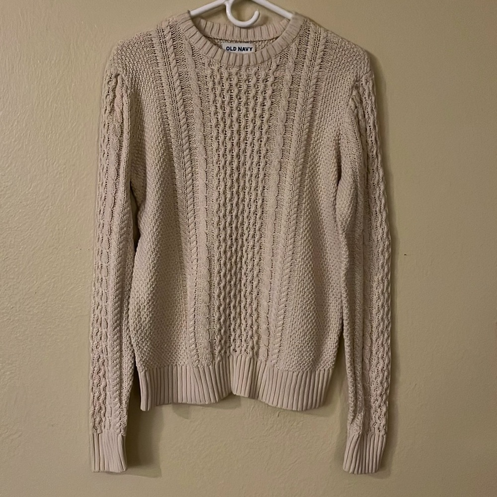 Fisherman Style Cream Crew Neck Sweater